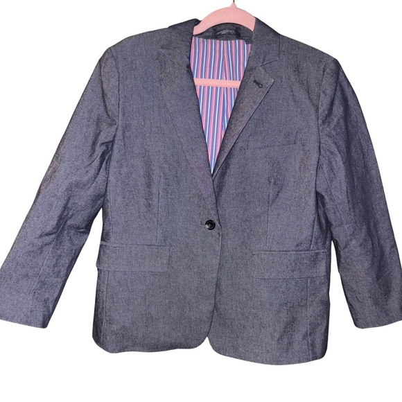 Liz Claiborne Denim Blazer with Red and Blue Striped Lining - Picture 1 of 9
